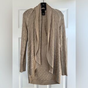 Ralph Lauren Gold/Tan Silk Cable-Knit Open Front Sweater